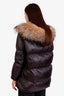 Prada Black Nylon and Fox Fur Trimmed Puffer Jacket With Belt Size 36