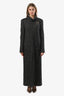 Pre-loved Chanel™ 2005 Grey Wool Camellia Pin Zip Up Long Coat Size 38