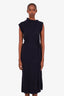 Chloe Navy Wool and Cashmere Sleeveless Turtleneck Belted Sweater Dress Size S
