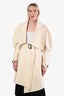 Burberry Cream Wool Big Lapel Square Neck Long Sleeved Double Breasted Midi Coat Size 8 US
