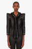 Balmain Black Quilted Leather Silver Chain Trim Jacket Size 42