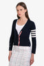Thom Browne Navy Cashmere 4-Bar Long Sleeve Cropped Cardigan Size 36