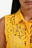 Sandro Yellow Lace Sheer Sleeveless Collared Top Size 1