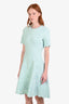 Oscar de la Renta Turquoise Jacquard Knit Fit and Flare Dress Size Small