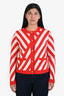 Gucci Red/White Wool Cotton Blend Diagonal Striped Cardigan Size M