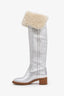 Celine Silver Leather Shearling Boots Size 37.5