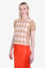 Burberry Beige/Pink/Coral Cotton Argyle Front Striped Back Short Sleeve Sweater Size L