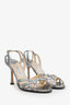 Silver Metallic Python Strappy Sandals Size 36