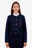Sandro Navy Wool Blend Ruffle Collar Cardigan Size 1