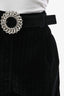 Black Pinstripe Velvet Crystal Embellished Shorts Size 36