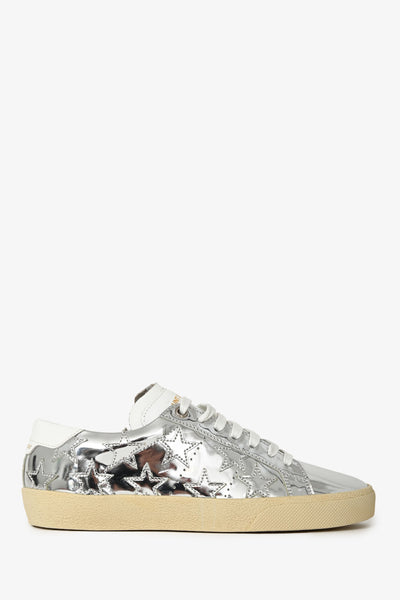 Saint Laurent Metallic Silver Leather Classic Paris Court Sneakers