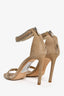 Jimmy Choo Beige Suede Crystal Detail Ankle Strap Heels Size 37.5