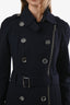 Burberry Brit Navy Wool Belted Raw Hem Coat Size 4
