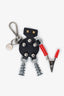 Prada Black Leather Rustic Metal Robot Keychain
