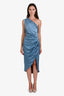 Elliatt Blue Satin One Shoulder 'Cassini' Midi Dress Size S