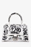 Balenciaga White Graffiti XS Hourglass Top Handle Bag with Strap