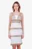 Pre-loved Chanel™ White/Gold Metallic Beaded Pearl Embellished Sleeveless Midi Dress Size 42