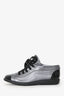 Pre-loved Chanel™ Metallic Silver Leather CC Cap Toe Sneakers Size 36