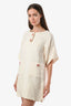 Pre-loved Chanel™ 2017 White Tweed Button Detail Short Sleeve Mini Dress Size 34