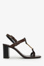 Saint Laurent Brown Calfskin Cassandra Monogram Sandals Size 38