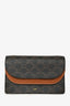 Celine Brown Canvas Leather Double Flap Wallet On Strap