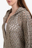 Brunello Cucinelli Grey Silk Linen Sequin Knit Zip-Up Sweater Size M