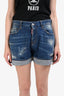 DSquared Blue Denim Dark Wash Distressed Jean Shorts Size 40