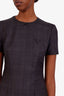 Prada Grey Wool Checked Bow Detail Short Sleeve Midi Dress Size 36