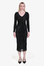 Self-Portrait Black Rhinestone-Embellished Ruched Long Sleeve V-Neck Maxi Dress Size 0