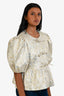 Ganni Gold/Silver Metallic Three Tie Peplum Top Size 40