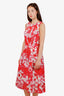 Carolina Herrera Pink/White Floral Print Sleeveless Midi Dress Size 8