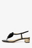 Jimmy Choo Black Leather Flower Mirror Block Heel Size 41
