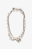 Pre-Loved Chanel™ 2019 Silver Tone Faux Pearl Interlocking CC Crystal Necklace