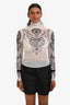 D. Exterior Cream/Black Sheer Printed Velvet Turtleneck Top Estimated Size XS
