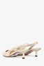 Prada Cream Patent Leather Triangle Bow Logo Slingback Kitten Heels Size 37.5