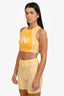 Fendi X Kway Yellow/White Zucca Houdini Print Crop Top + Biker Short Set Size 38