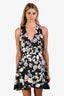 Alice and Olivia Black/Cream Floral Deep V Mini Dress Size 4