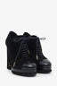 Pre-loved Chanel™ Black Suede Gold Accent Cap Toe Lace Up Ankle Boot Size 40