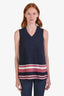 Pre-loved Chanel™ Navy Knit Red/White Stripe Detail Cotton Knit Tank Top Size 36