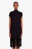Salvatore Ferragamo Black Ribbed Knit Cutout and Fringe Hem Dress Size M
