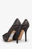 Christian Dior Black Leather Bow Lace Peep Toe Platform Heels Size 37