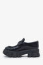 Prada Black Brushed Leather Triangle Plaque Logo Chunky Loafers Size 40