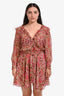 MISA Brown/Pink Floral Belted Long Sleeve Mini Dress Size L