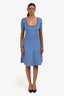 Sandro Blue Rib Knit Pleated Beaded Skirt Off Shoulder Mini Dress Size 38