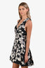 Alice and Olivia Black/Cream Floral Deep V Mini Dress Size 4