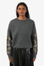 Dries Van Noten Grey Wool Gold Sparkle Detail Sleeve Sweater Size XS