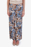 S Max Mara Blue/Brown Paisley Cotton Straight Leg Pants Size 14