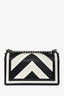 Pre-loved Chanel™ 2016-17 White/Black Leather Chevron Medium Boy Shoulder Bag