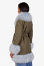 Charlotte Simone Green/Blue Faux Fur Trimmed Belted Jacket Size S