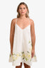Zimmermann Cream Green Floral Hem Linen Sleeveless Mini Dress Size 2